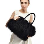 Luxury Black Lamb Fur Handbag with Leather Handles
