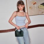 Chic Dark Green Woven Tote with Coin Purse