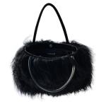 Luxury Black Lamb Fur Handbag with Leather Handles