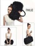 Luxury Black Lamb Fur Handbag with Leather Handles