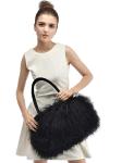 Luxury Black Lamb Fur Handbag with Leather Handles