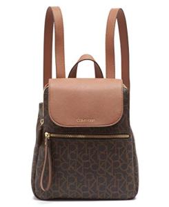 Calvin Klein Elaine Flap Backpack in Brown/Khaki