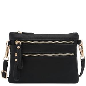 Chic Black Multi-Zipper Wristlet Crossbody Bag