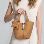 Kadynow Vegan Leather Bucket Tote Bag - Yellow Brown