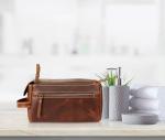 KomalC Buffalo Leather Unisex Travel Toiletry Bag