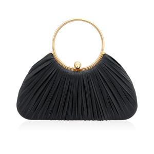Elegant Black Pleated Evening Clutch Purse