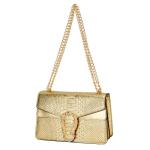 Gold Snake Print Leather Chain Shoulder Bag
