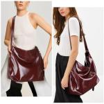 Stylish Red PU Leather Hobo Tote Bag