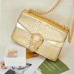 Gold Snake Print Leather Chain Shoulder Bag
