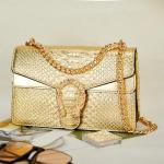 Gold Snake Print Leather Chain Shoulder Bag