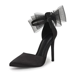 Coutgo Black Satin Bow Knot High Heels