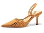 Coutgo Women's Light Brown Slingback Kitten Heels