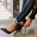 Coutgo Black Satin Bow Knot High Heels