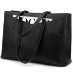 Stylish Black Waterproof Leather Laptop Tote Bag