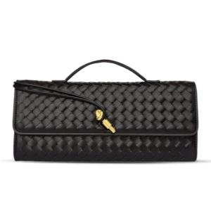 Sleek Black Woven Evening Clutch Bag