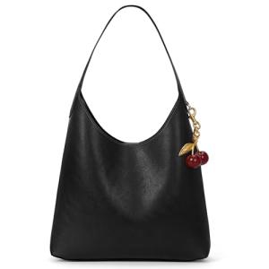 Vegan Faux Suede Hobo Bag with Cherry Charm