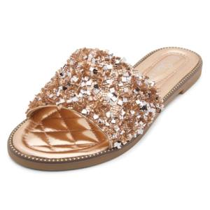 Joli Women's Rhinestone Flat Sandals in Rose Gold
