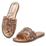 Joli Women's Rhinestone Flat Sandals in Rose Gold