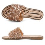 Joli Women's Rhinestone Flat Sandals in Rose Gold