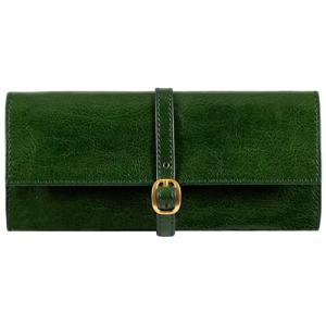 Italian Full Grain Leather Jewelry Roll - Green