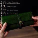 Italian Full Grain Leather Jewelry Roll - Green