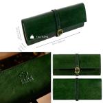 Italian Full Grain Leather Jewelry Roll - Green