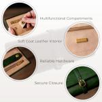 Italian Full Grain Leather Jewelry Roll - Green