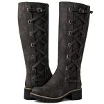 Globalwin Women's Grey Lace-Up Knee High Boots