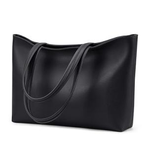 KALIDI Black Faux Leather Tote Bag for Women