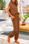 Chic Two-Piece Sweater and Pants Set in Brown