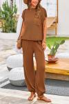 Chic Two-Piece Sweater and Pants Set in Brown