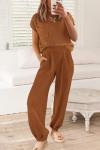 Chic Two-Piece Sweater and Pants Set in Brown