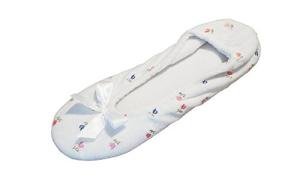 isotoner Women's Embroidered Plush Terry Ballerina Slippers , White Soft Tie Bow, 8-9