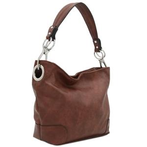 Hobo Shoulder Bag with Big Snap Hook Hardware (Brown)