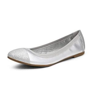 DREAM PAIRS Women's Sole-Flex Ballerina Walking Flats Shoes,Size 8,Silver,Sole-Flex