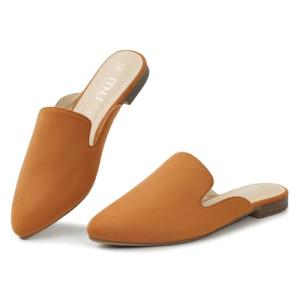 MUSSHOE All-Season Women's Mules：Pointed Toe Backless Loafers：Slip-on Dressy Comfortable Casual Office Business Flat Shoes for Working Women Aged 25-45,Brown Suede 7.5
