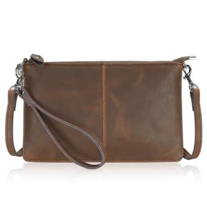 befen Vintage Brown Crazy Horse Leather Wristlet Clutch Wallet Purse Small Crossbody Bag for Women with RFID Card Slots（Brown - Crazy Horse Leather）