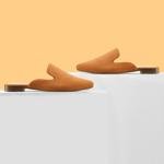 MUSSHOE All-Season Women's Mules：Pointed Toe Backless Loafers：Slip-on Dressy Comfortable Casual Office Business Flat Shoes for Working Women Aged 25-45,Brown Suede 7.5