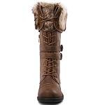 GLOBALWIN Women's Mid Calf To Knee High Boots Dressy Lace Up Brown Combat Boots for Women Low Heel Size 8.5M