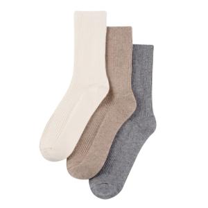 MELUSA Wool Cashmere Socks for Women, 3 Pairs Super Soft Warm Cozy Winter Gift Crew Socks (US, Alpha, Medium, Regular, Regular, Ivory/Taupe/Grey)