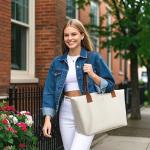 KALIDI Tote Bag for Women Nylon Top-Handle Purse,Shoulder Hobo handBag with Zipper Leisure Foldable Weekend Beige