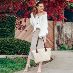 KALIDI Tote Bag for Women Nylon Top-Handle Purse,Shoulder Hobo handBag with Zipper Leisure Foldable Weekend Beige