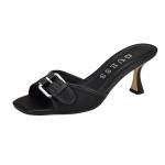 Guess Women's Dista Heeled Sandal, Black Patent 002, 8