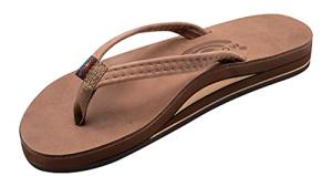 Rainbow Sandals Womens Luxury Leather - Double Layer Arch Support with 1/2" Narrow Straps, Nogales Wood, Womens size L / 7.5-8.5