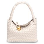 KaloKalo Small Woven Handbag Women Top-Handle Hobo Bag Purse Vegan Leather Luxurious Soft Casual Classic Fashion Shoulder Crossbody Bags Clutch with Gold Ball Clasp Gift for Her (Ivory White)