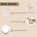 KaloKalo Small Woven Handbag Women Top-Handle Hobo Bag Purse Vegan Leather Luxurious Soft Casual Classic Fashion Shoulder Crossbody Bags Clutch with Gold Ball Clasp Gift for Her (Ivory White)