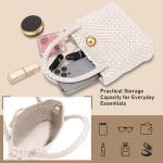 KaloKalo Small Woven Handbag Women Top-Handle Hobo Bag Purse Vegan Leather Luxurious Soft Casual Classic Fashion Shoulder Crossbody Bags Clutch with Gold Ball Clasp Gift for Her (Ivory White)