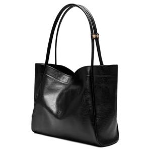 Tote Bag for Women Work Shoulder Bag Durable Vegan Leather Handbag Purse for Everyday Weekend Travel (Black)