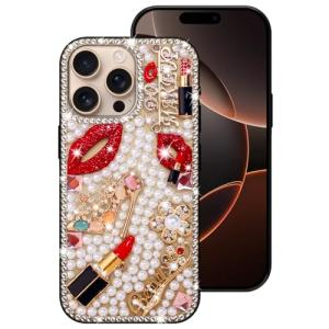 Erolagomat Bling Case for iPhone 12 Pro Max,Shiny Luxury Designer Phone Case with Glitter Sparkle Diamond Crystal Rhinestone Lips Lipstick Pearl Flowers High Heels，Soft Bumper Cover for Women Girl