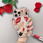 Erolagomat Bling Case for iPhone 12 Pro Max,Shiny Luxury Designer Phone Case with Glitter Sparkle Diamond Crystal Rhinestone Lips Lipstick Pearl Flowers High Heels，Soft Bumper Cover for Women Girl